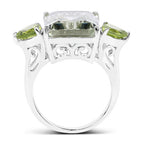 11.90 Carat Genuine Green Amethyst and Peridot .925 Sterling Silver Ring