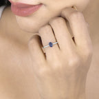 0.54 Carat Genuine Blue Sapphire and White Diamond 14K White Gold Ring