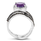 2.31 Carat Genuine Amethyst, Black Spinel and White Diamond .925 Sterling Silver Ring