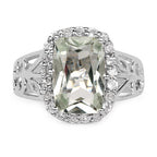 3.94 Carat Genuine Green Amethyst and White Topaz .925 Sterling Silver Ring