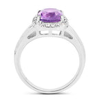 2.13 Carat Genuine  Amethyst and White Topaz .925 Sterling Silver Ring