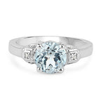 2.28 Carat Genuine Blue Topaz and White Topaz .925 Sterling Silver Ring