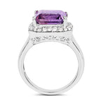 4.42 Carat Genuine  Amethyst and White Topaz .925 Sterling Silver Ring