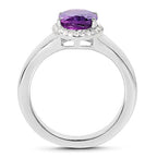 1.73 Carat Genuine  Amethyst and White Topaz .925 Sterling Silver Ring
