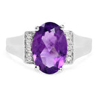 3.12 Carat Genuine  Amethyst and White Topaz .925 Sterling Silver Ring