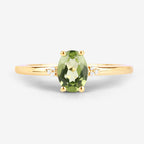 0.85 Carat Genuine Peridot and White Diamond 10K Yellow Gold Ring