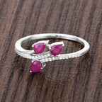 0.68 Carat Genuine Ruby and White Diamond 14K White Gold Ring