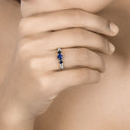 1.08 Carat Genuine Blue Sapphire and White Diamond 14K White Gold Ring