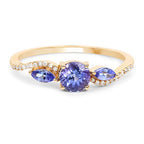 0.70 Carat Genuine Tanzanite and White Diamond 14K Yellow Gold Ring