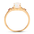 0.57 Carat Genuine Opal Ethiopian, Pink Tourmaline & White Diamond 14K Yellow Gold Ring