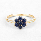 0.45 Carat Genuine Blue Sapphire and White Diamond 10K Yellow Gold Ring