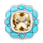 9.26 Carat Genuine Citrine and Turquoise .925 Sterling Silver Ring