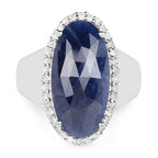 9.83 Carat Genuine Blue Sapphire and White Diamond .925 Sterling Silver Ring