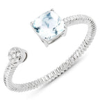 0.52 Carat Genuine Aquamarine and White Diamond 14K White Gold Ring
