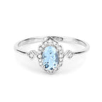 0.48 Carat Genuine Aquamarine and White Diamond 14K White Gold Ring