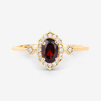 0.59 Carat Genuine Garnet and White Diamond 10K Yellow Gold Ring