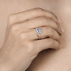 0.56 Carat Genuine Tanzanite and White Diamond 14K White Gold Ring