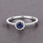 0.38 Carat Genuine Blue Sapphire and White Diamond 14K White Gold Ring