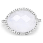 7.33 Carat Genuine White Rainbow Moonstone And White Topaz .925 Sterling Silver Ring