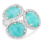 5.30 Carat Genuine Amazonite And White Topaz .925 Sterling Silver Ring