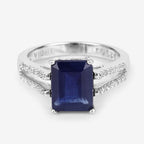 3.07 Carat Glass Filled Sapphire and White Zircon .925 Sterling Silver Ring
