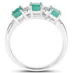 0.90 Carat Genuine Emerald and White Topaz .925 Sterling Silver Ring
