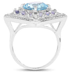 4.24 Carat Genuine Blue Topaz and Tanzanite .925 Sterling Silver Ring