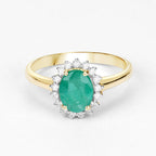 1.39 Carat Genuine Zambian Emerald and White Diamond 10K Yellow Gold Ring