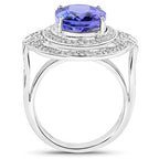 14K White Gold 6.83 Carat Genuine Tanzanite and White Diamond Ring