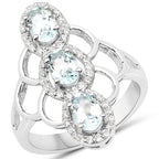 1.54 Carat Genuine Aquamarine and White Zircon .925 Sterling Silver Ring