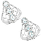 1.54 Carat Genuine Aquamarine and White Zircon .925 Sterling Silver Ring