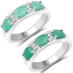1.38 Carat Genuine Emerald and White Topaz .925 Sterling Silver Ring