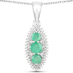 3.52 Carat Genuine Zambian Emerald and White Topaz .925 Sterling Silver 3 Piece Jewelry Set (Ring, Earrings, and Pendant w/ Chain)
