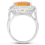 8.56 Carat Genuine Citrine and White Topaz .925 Sterling Silver Ring