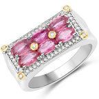 1.77 Carat Genuine Ruby and White Diamond 14K Yellow Gold with .925 Sterling Silver Ring