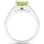 2.20 Carat Genuine Peridot and White Diamond 14K Yellow Gold with .925 Sterling Silver Ring