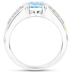 1.37 Carat Genuine Aquamarine and White Diamond 14K Yellow Gold with .925 Sterling Silver Ring
