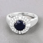 1.71 Carat Genuine Blue Sapphire and White Diamond 10K White Gold Ring