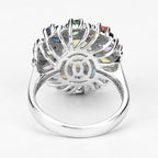 3.92 Carat Genuine Ethiopian Opal, Multi Sapphire and White Diamond .925 Sterling Silver Ring