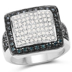 0.64 Carat Genuine White Diamond and Blue Diamond .925 Sterling Silver Ring