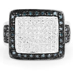 0.64 Carat Genuine White Diamond and Blue Diamond .925 Sterling Silver Ring