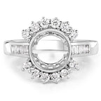 0.58 Carat Genuine White Diamond 14K White Gold Semi Mount Ring - holds 9.00mm Round Gemstone