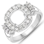 0.73 Carat Genuine White Diamond 14K White Gold Semi Mount Ring - holds 8x8mm Cushion Gemstone