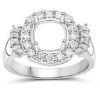 0.73 Carat Genuine White Diamond 14K White Gold Semi Mount Ring - holds 8x8mm Cushion Gemstone