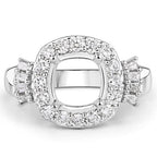 0.73 Carat Genuine White Diamond 14K White Gold Semi Mount Ring - holds 8x8mm Cushion Gemstone