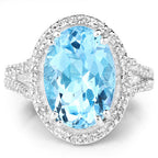 8.15 Carat Genuine Blue Topaz and White Topaz .925 Sterling Silver Ring