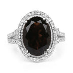 5.80 Carat Genuine Smoky Quartz & White Topaz .925 Sterling Silver Ring