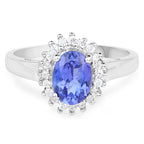 1.45 Carat Genuine Tanzanite and White Zircon .925 Sterling Silver Ring