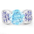 4.77 Carat Genuine Blue Topaz and Tanzanite .925 Sterling Silver Ring