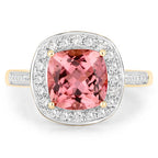 2.71 Carat Genuine Royal Pink Tourmaline and White Diamond 14K Yellow Gold Ring